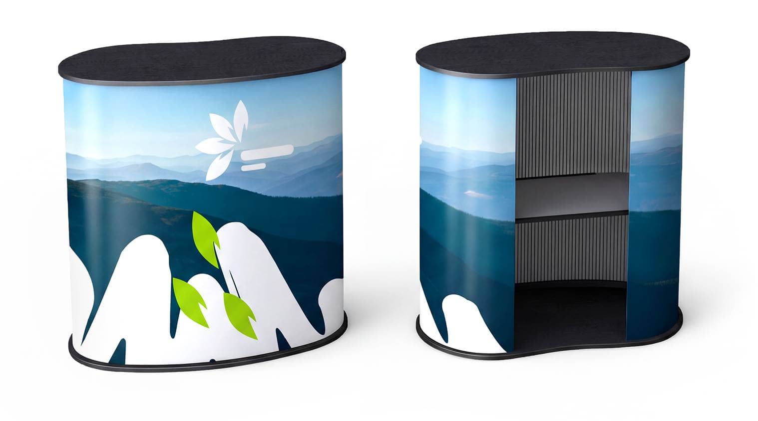 Comptoirs d'exposition incurvés